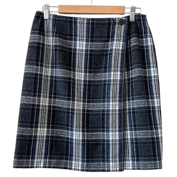 HERMAN GEIST Plaid Wool Blend Wrap Mini Skirt Size 12 - Picture 5 of 9